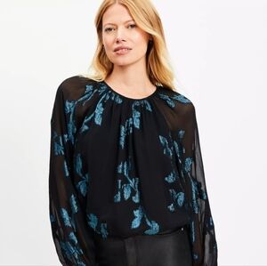 Loft Metallic Jacquard Stretch Hem Blouse